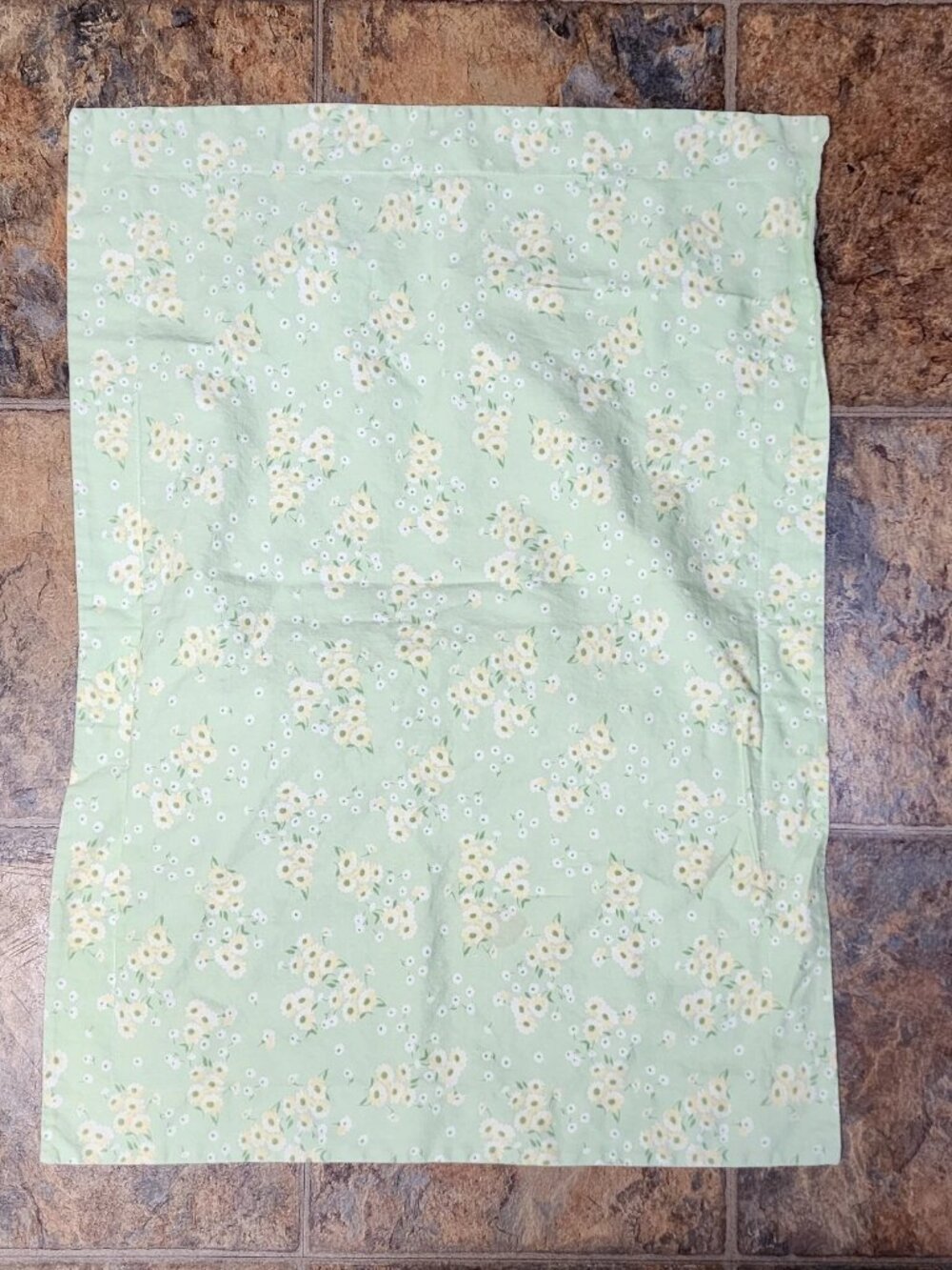 Vtg Pottery Barn Kids Linen Ditsy Floral Green Daisy One Sham